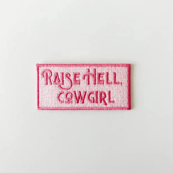 "Raise Hell Cowgirl" Patch Embroidered Iron-On Patch (Pink)