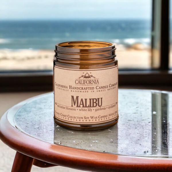 Malibu All-Natural Soy Wax Artisan Candle - Amber Jar or Travel Tin