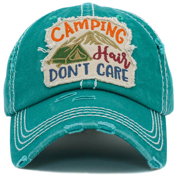 "Camping Hair Don't Care" Washed Vintage Ball Cap