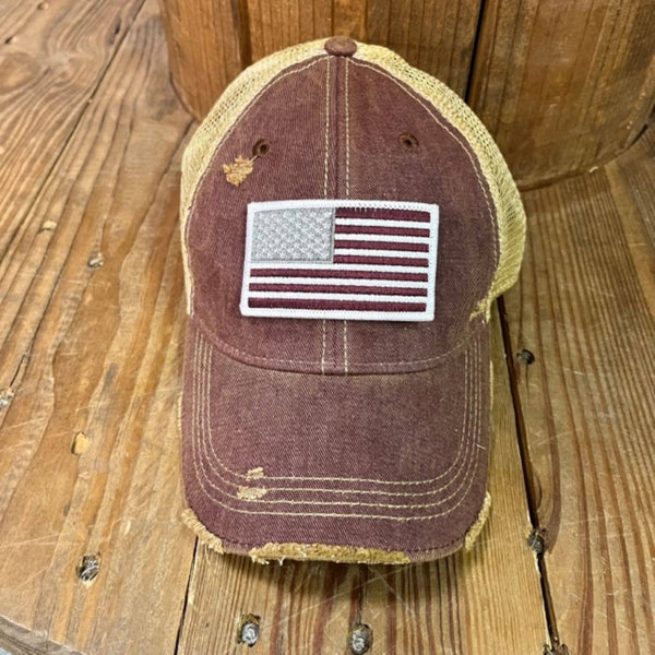 America Flag Patch Hand Sewn Cap-Vintage Look (CLEARANCE)