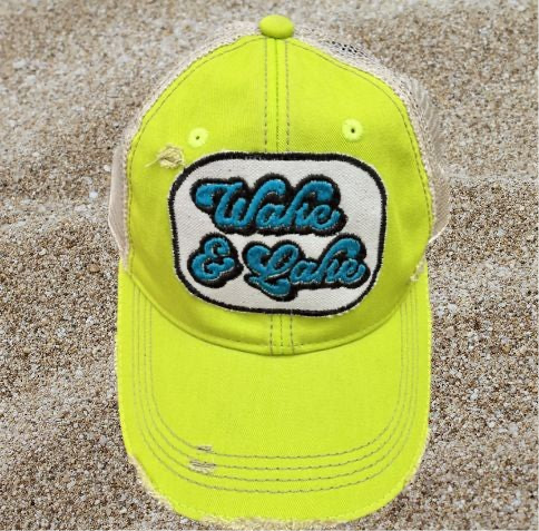 “Wake & Lake” Bright Distressed Cap