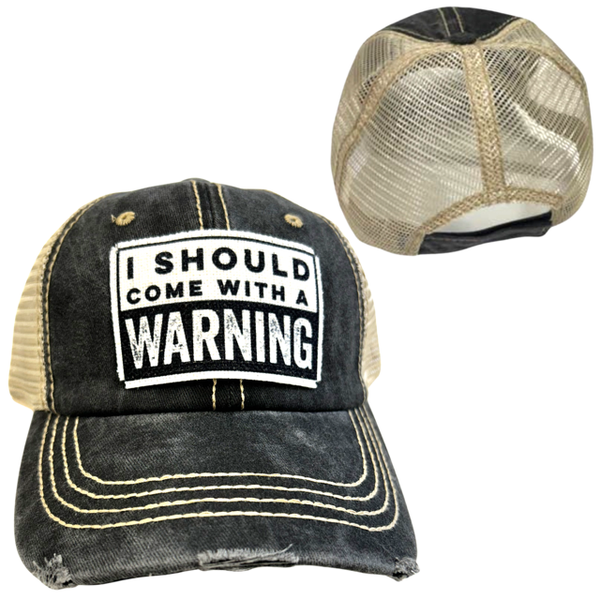 “I Should Come With A Warning” Unisex Distressed Cap