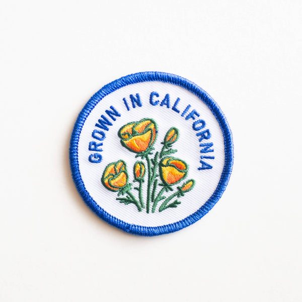 “Grown In California” Embroidered Iron on Patch Golden Poppy