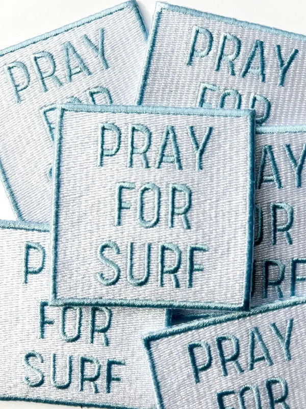 "Pray for Surf" Embroidered Iron On Patch for Clothing (Black or Blue)