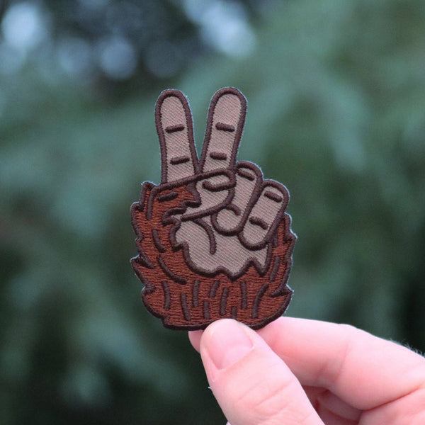 Bigfoot Peace Patch, Iron On Embroidered Patch