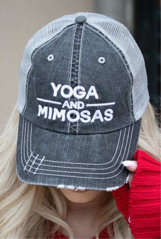 "Yoga and Mimosas" Embroidered Trucker Hat