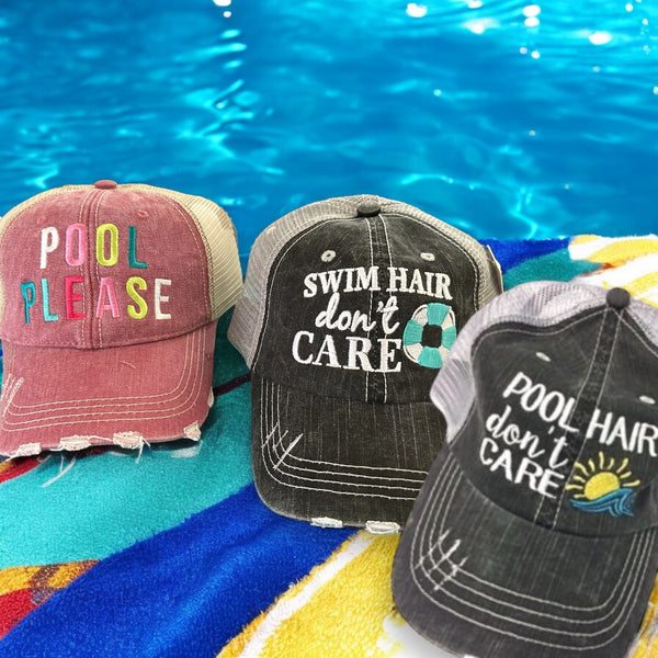 “Pool Hair Don’t Care” Distressed Cap