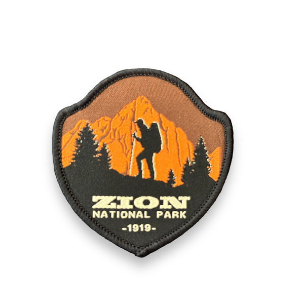 Zion National Park Iron On Patch (Hiker)