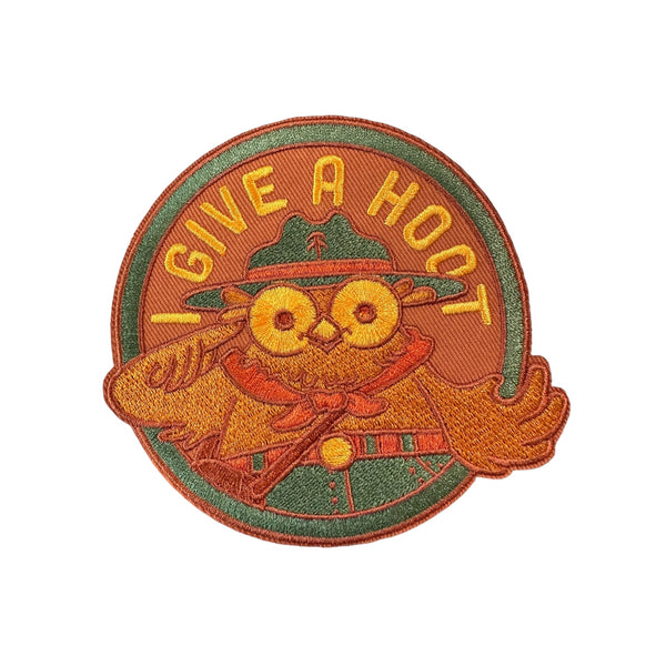 “Give A Hoot” Woodsy Owl Large Round Iron On Patch