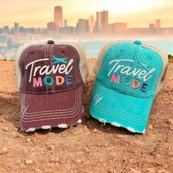 “Travel Mode” Distressed Unisex Cap