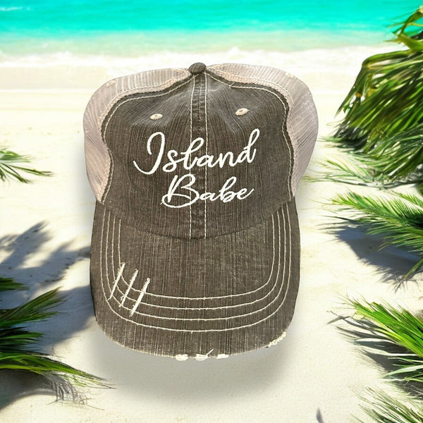 “Island Babe” Embroidered Distressed Cap