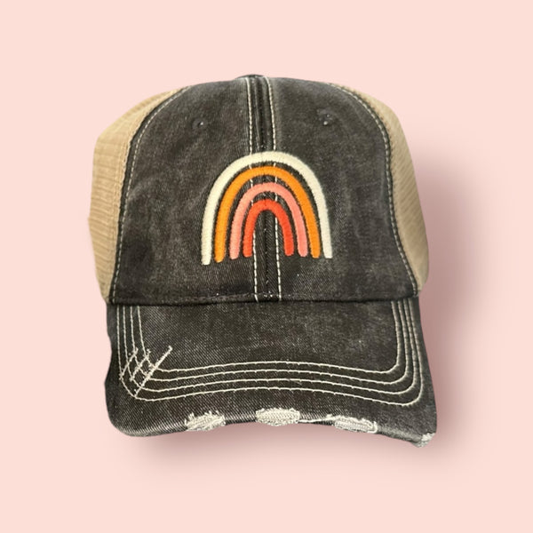 Rainbow Embroidered Distressed Vintage Cap