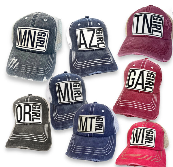 ("Your State") Girl Distressed Cap