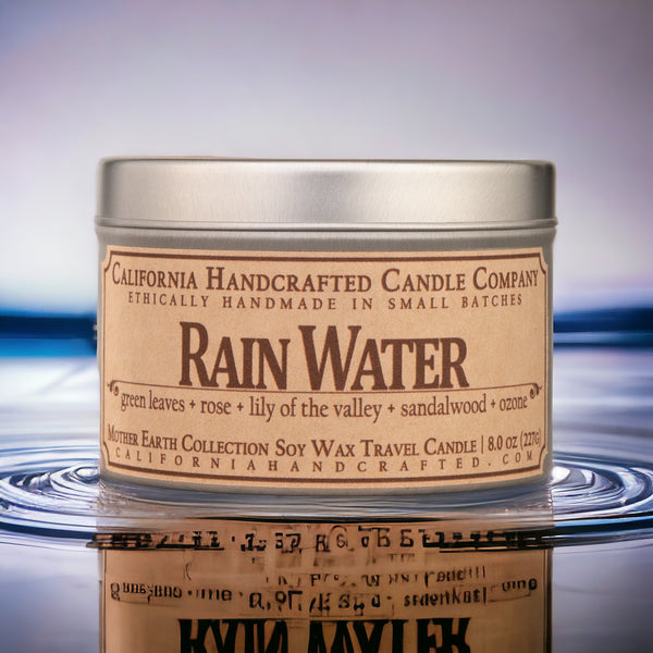 Rain Water All-Natural Soy Wax Artisan Candle - Amber Jar or Travel Tin