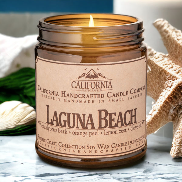 Laguna Beach All-Natural Soy Wax Artisan Candle - Amber Jar or Travel Tin
