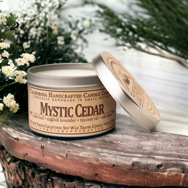 Mystic Cedar All-Natural Soy Wax Artisan Candle - Amber Jar or Travel Tin