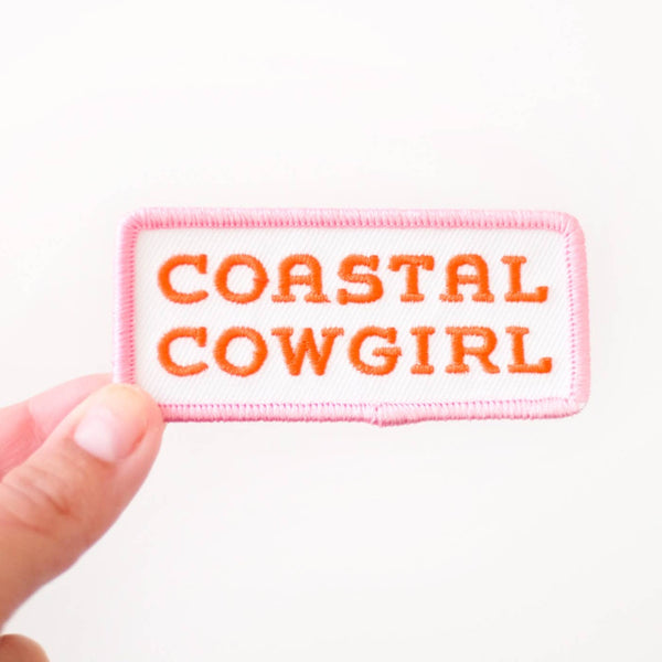 "Coastal Cowgirl" Embroidered Iron on Patch (Pink+Orange)