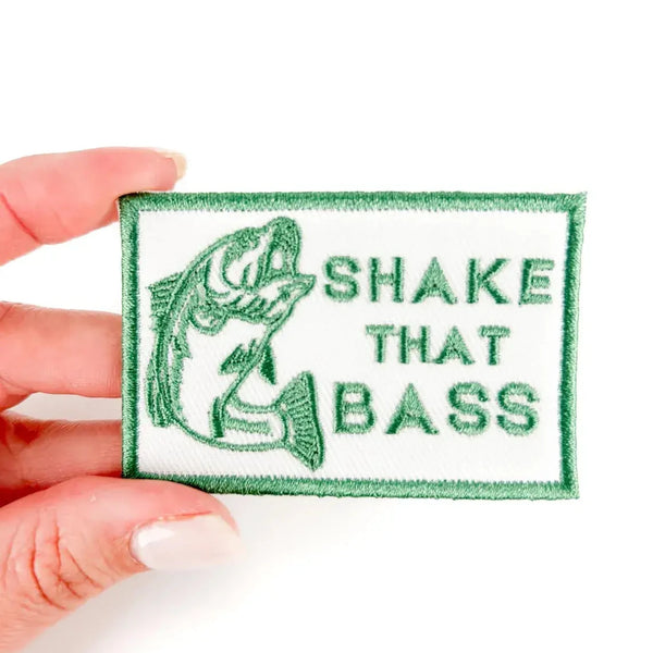 "Shake That Bass" Embroidered Iron-On Patch River Fishing