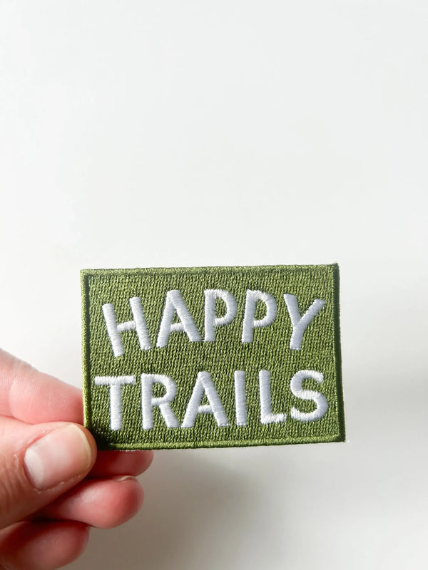 "Happy Trails" Embroidered Iron-On Patch Green and White