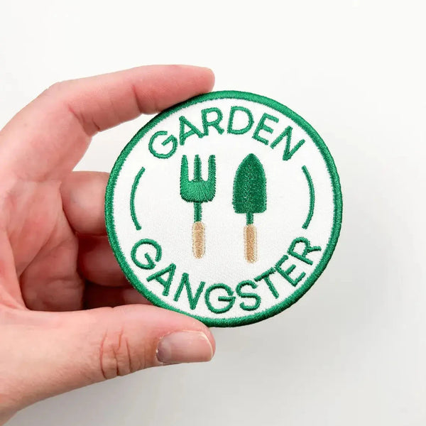 "Garden Gangster" Embroidered Iron On Patch Organic Farm Hats