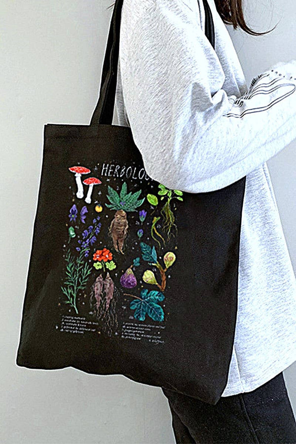 Herbology Printed Canvas Shoppers Shoulder Tote Bag