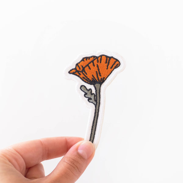 Blooming Poppy Embroidered Iron on Patch - California Flower