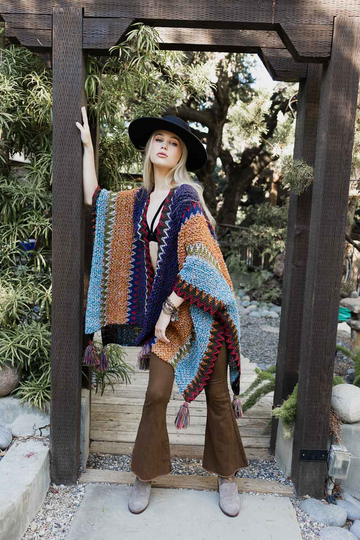 Cuddle Season Crochet Patterned Ruana Ponchos