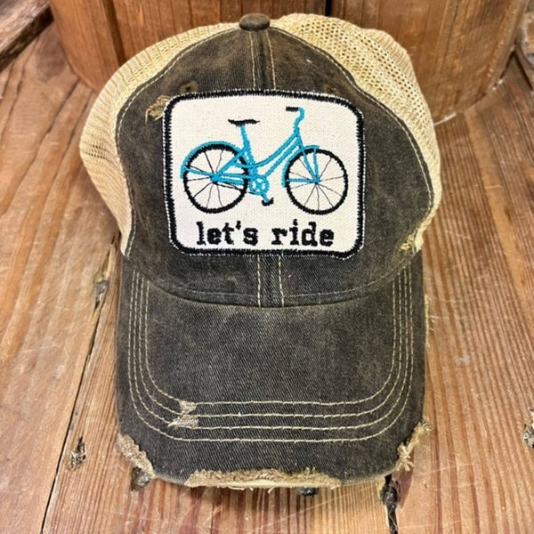 "Let's Ride" Bicycle/Bike Distressed Cap