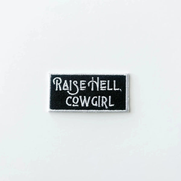 "Raise Hell Cowgirl" Patch Embroidered Iron-On Patch (Black)