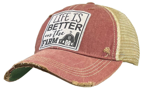 “Life Is Better On The Farm” Distressed Trucker Hat Cap