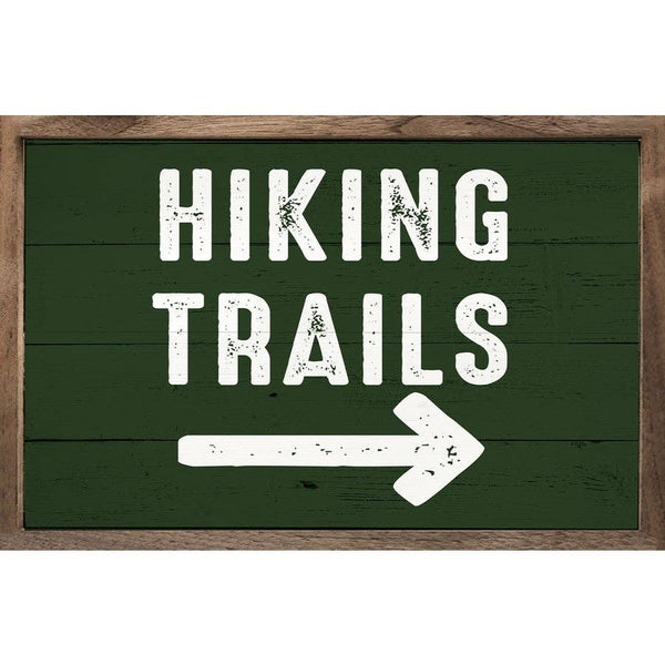 "Hiking Trails" Arrow Green Rustic Wood Sign