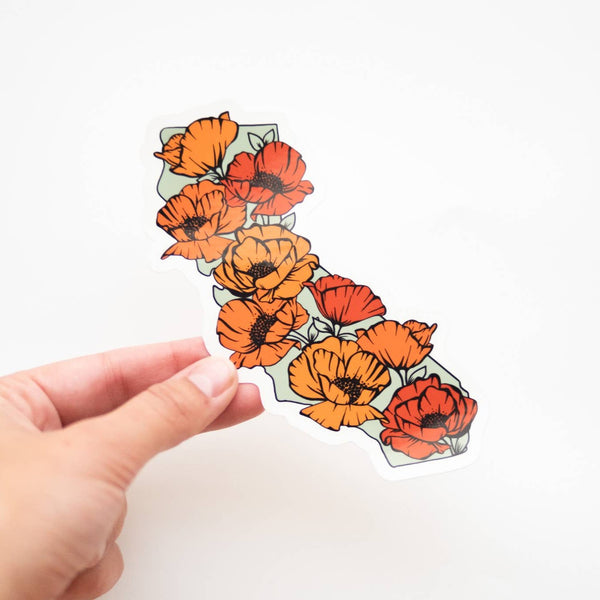 California Full of Poppies Vinyl Sticker