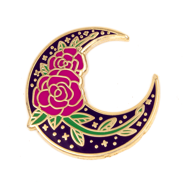 Floral Rose Moon Enamel Pin