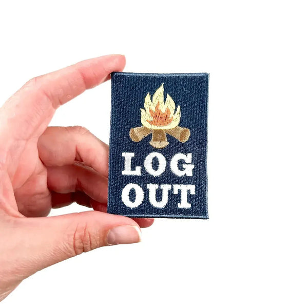 "Log Out "Embroidered Iron-On Patch Perfect for Hiking Camping