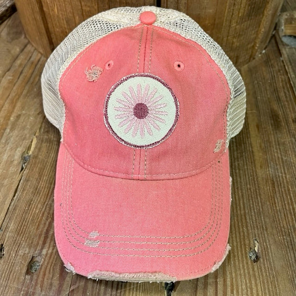 Pink Flower Vintage Distressed Cap