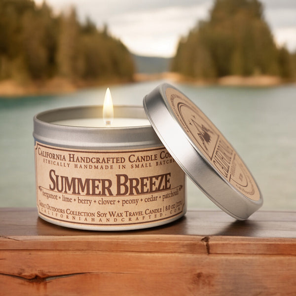 Summer Breeze All-Natural Soy Wax Artisan Candle - Amber Jar or Travel Tin