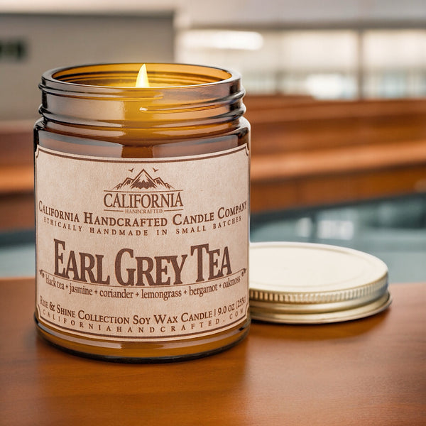 Earl Grey Tea All-Natural Soy Wax Artisan Candle - Amber Jar or Travel Tin