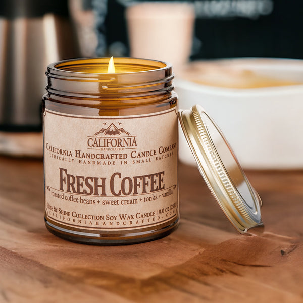 Fresh Coffee All-Natural Soy Wax Artisan Candle - Amber Jar or Travel Tin