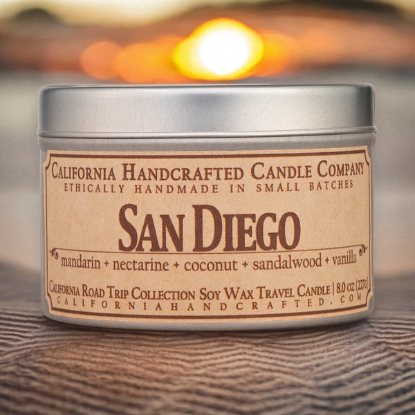 San Diego Scented Soy Wax Artisan Candle - Amber Jar or Travel Tin