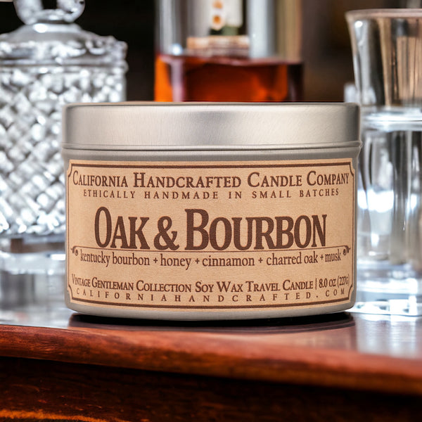 Oak & Bourbon All-Natural Soy Wax Artisan Candle - Amber Jar or Travel Tin