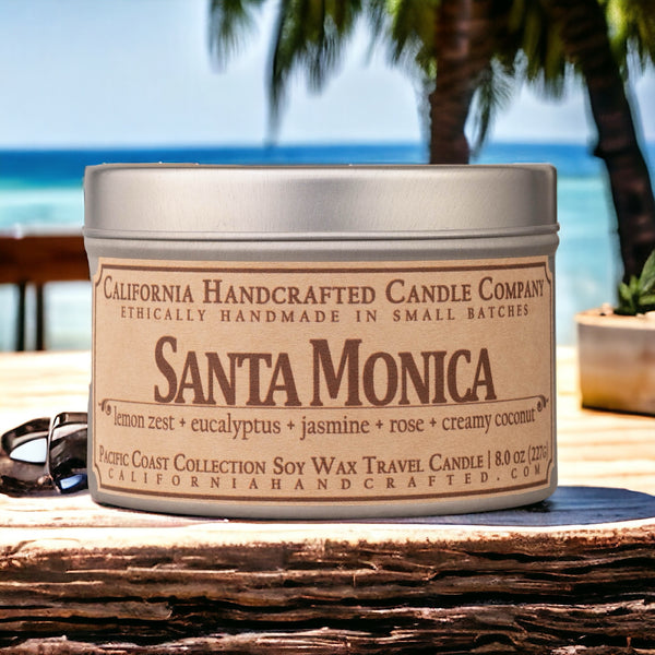 Santa Monica All-Natural Soy Wax Artisan Candle - Amber Jar or Travel Tin