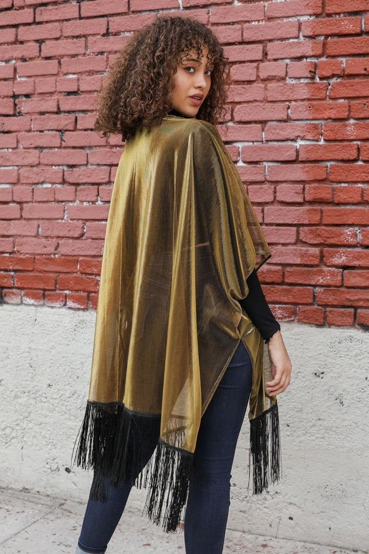 Sheer Metallic Tassel Kimono Ponchos