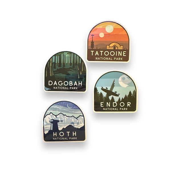 Funny “National Park” Vinyl Stickers - (Star Wars) Endor, Coruscant, Hoth & More