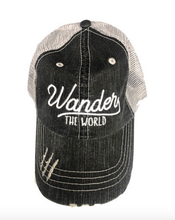 "Wander the World" Embroidered Distressed Cap