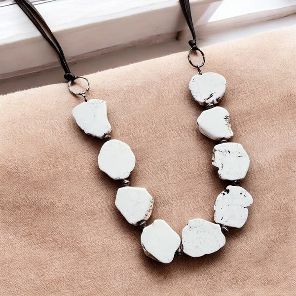 White Turquoise Slab Necklace with Leather Closure (CLEARANCE)