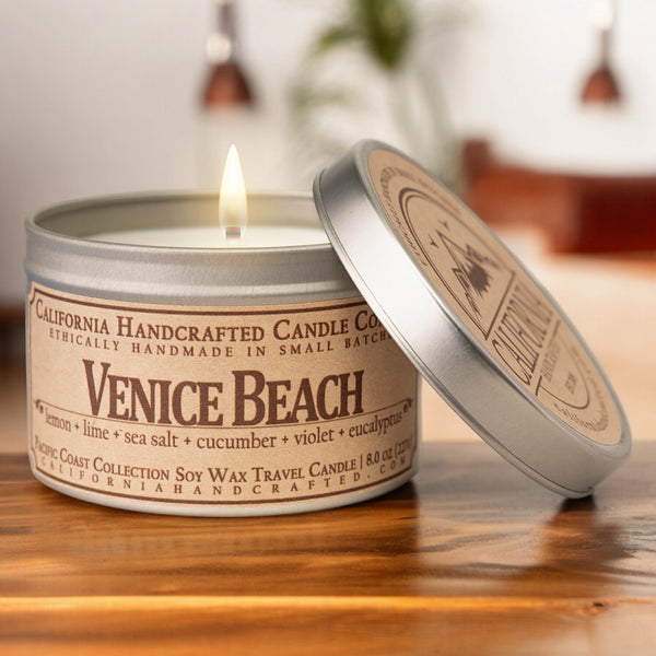 Venice Beach All-Natural Soy Wax Artisan Candle - Amber Jar or Travel Tin