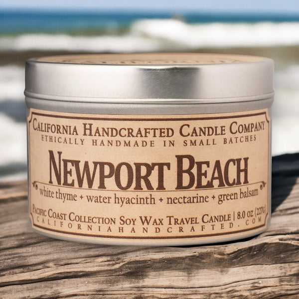 Newport Beach All-Natural Soy Wax Artisan Candle - Amber Jar or Travel Tin