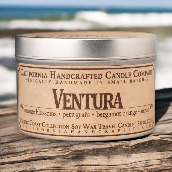 Ventura All-Natural Soy Wax Artisan Candle - Amber Jar or Travel Tin