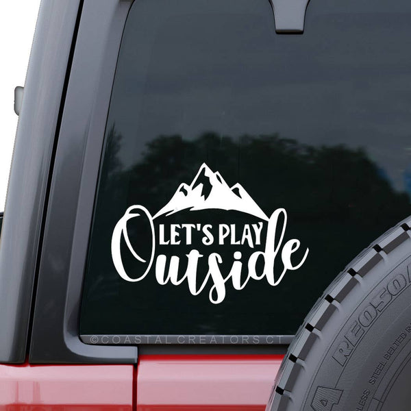 Let's Play Outside White Vinyl Car Window Decal (Packaged)