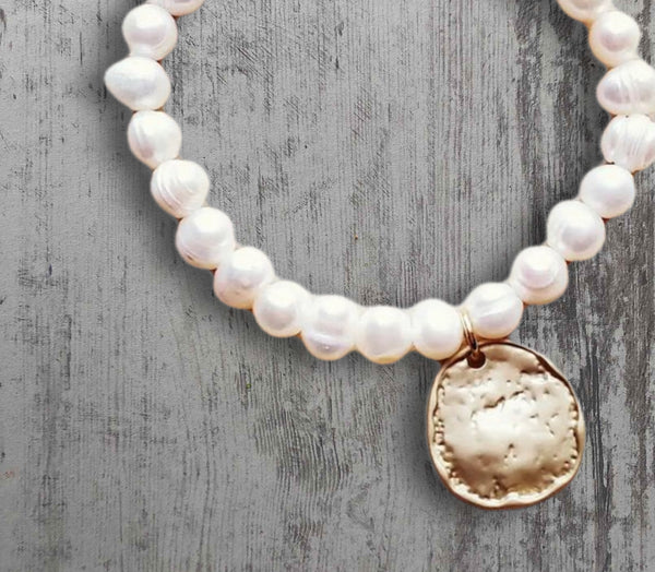 Freshwater Pearl Genuine Freshwater Pearl Bracelet with Matte Gold Coin (CLEARANCE)